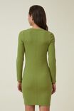 Rib Long Sleeve Mini Dress, UTILITY GREEN