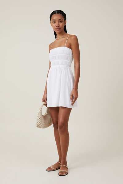 Maddy Contrast Trim Mini Dress, WHITE
