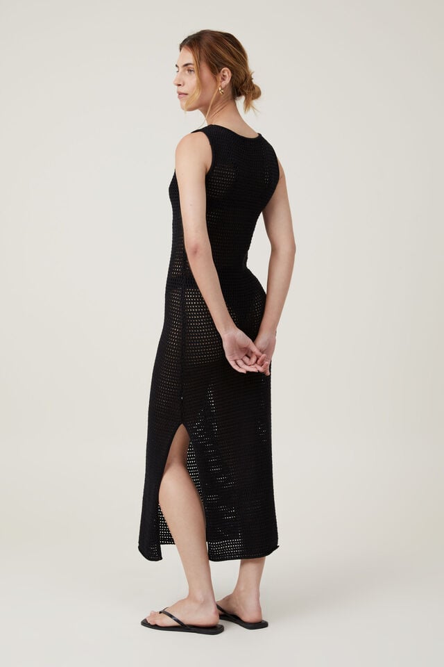Corby Crochet Maxi Dress, BLACK