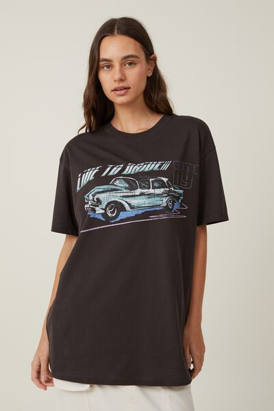The Oversized Graphic Tee, LIVE TO DRIVE 89/WASHED BLACK