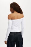 Staple Rib Rouched Off The Shoulder Top, WHITE - alternate image 3