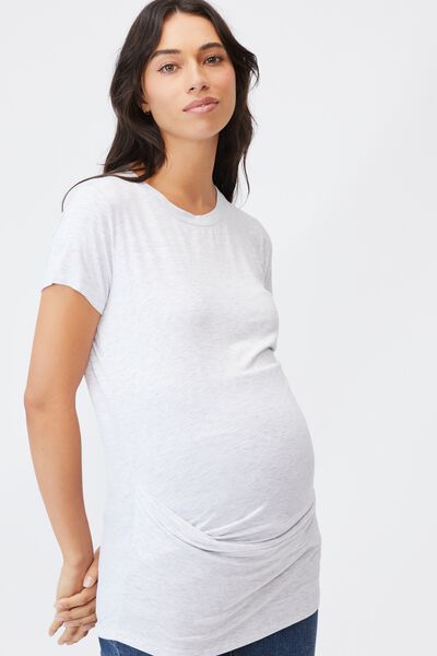 Maternity Wrap Front Short Sleeve Top, SILVER MARLE