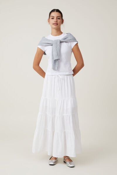 Haven Tiered Maxi Skirt, WHITE
