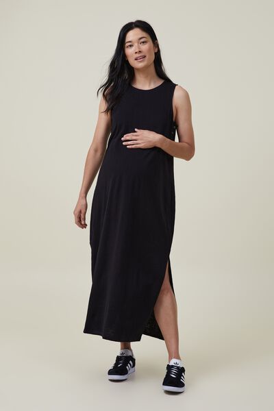 Maternity Stud Side Midi/Maxi Dress, BLACK