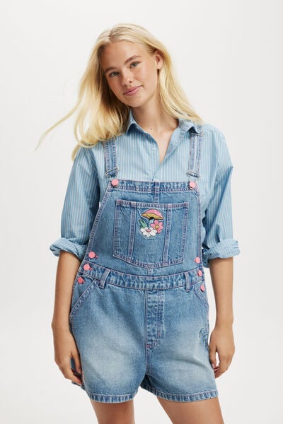 Short Denim Overall, DABS EMBROIDERY