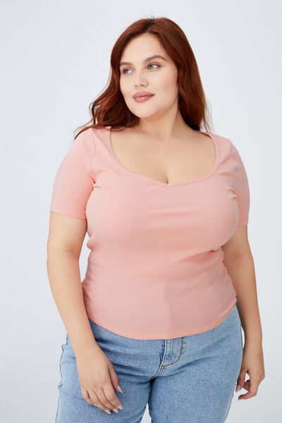 Curve Sweetheart Short Sleeve Top, DUSTY PINK