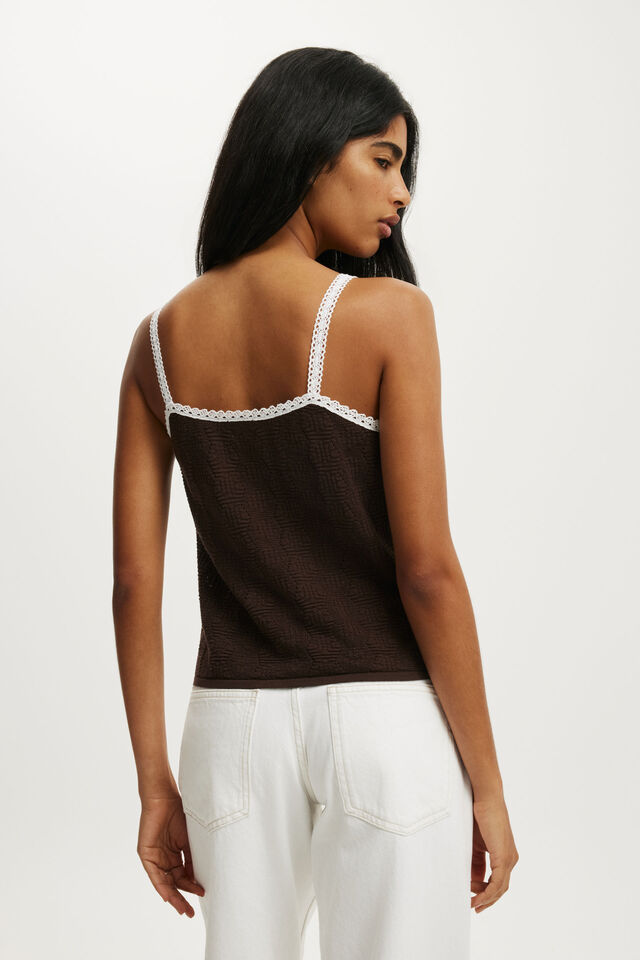 Knit Button Through Cami, DARK OAK