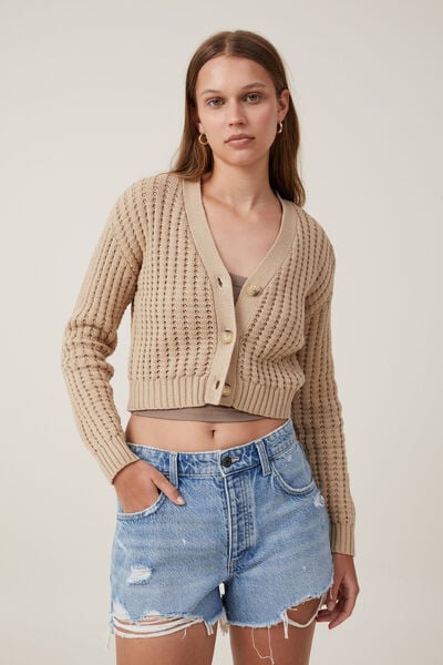 Courtney Cotton Cardi, MID TAUPE