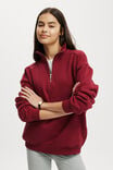 Classic Oversized Half Zip Sweatshirt, CHERRY ROUGE - alternate image 1