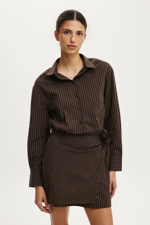 Shirt Mini Dress, KYLIE STRIPE DARK OAK