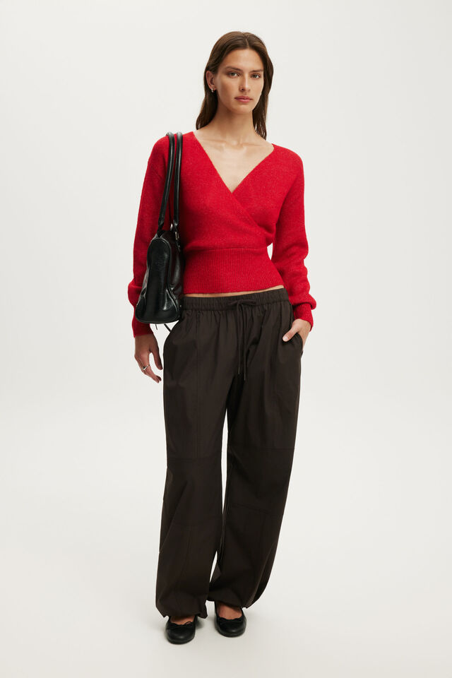 Softest Luxe Mock Wrap Knit, RED PETAL