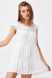 Woven Ivy Frill Sleeve Mini Dress, WHITE