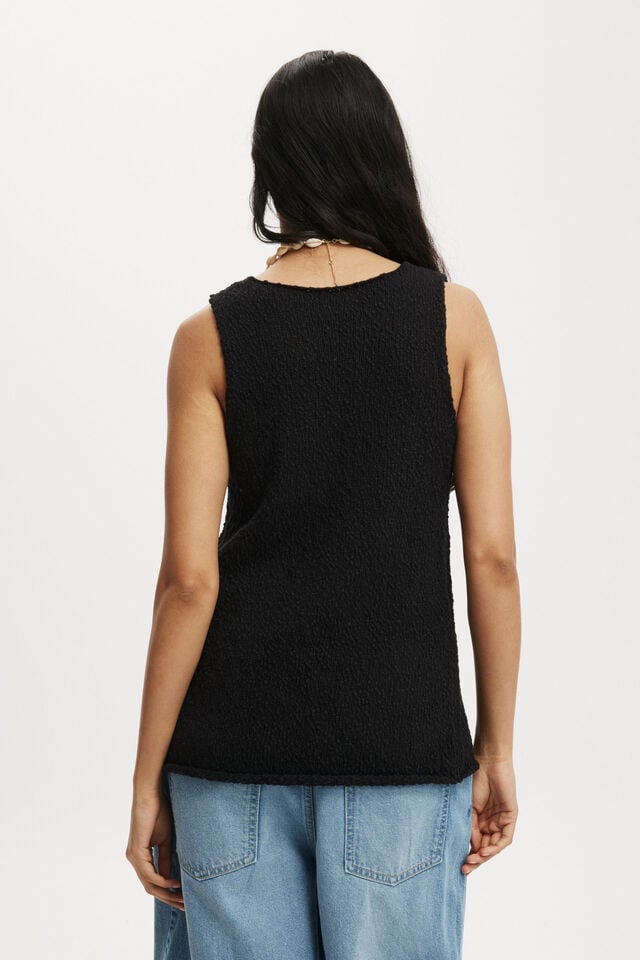 Slub Peekaboo Vest, BLACK