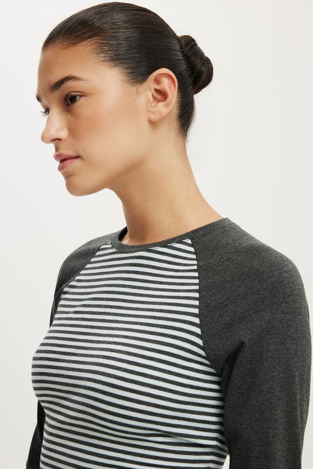 90S Baby Raglan 3/4 Tee, MADI STRIPE ICED MARINE/CHARCOAL MARLE