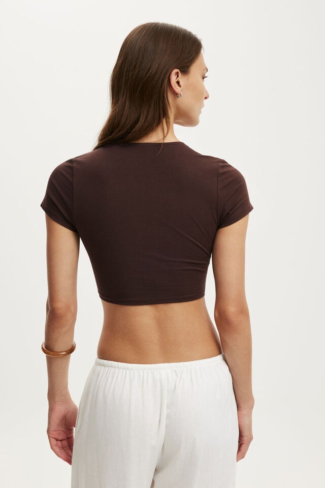 Bri Cropped Cardi Tee, DARK OAK