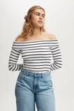 Staple Rib Off Shoulder Long Sleeve Top, REMI STRIPE WHITE/BLACK - alternate image 1