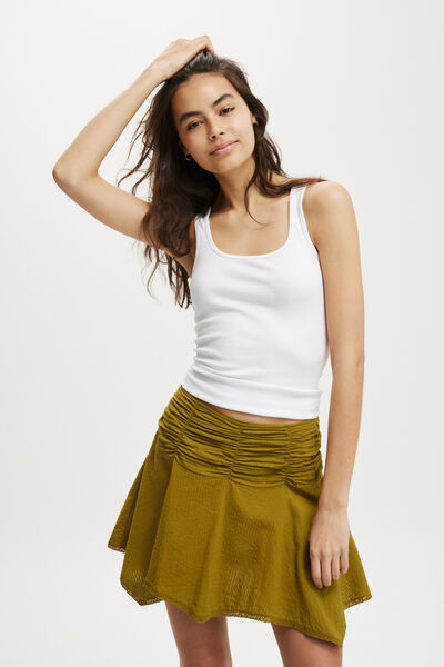 Georgie Hanky Hem Mini Skirt, OLIVE