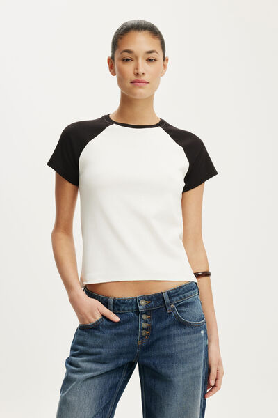 90S Baby Tee, VINTAGE WHITE/BLACK RAGLAN