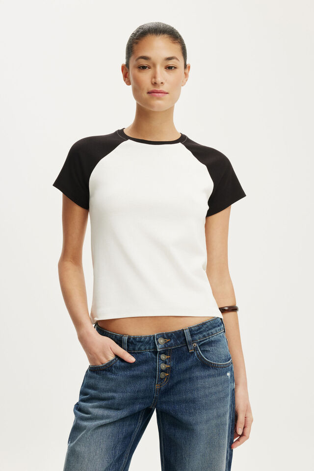90S Baby Tee, VINTAGE WHITE/BLACK RAGLAN