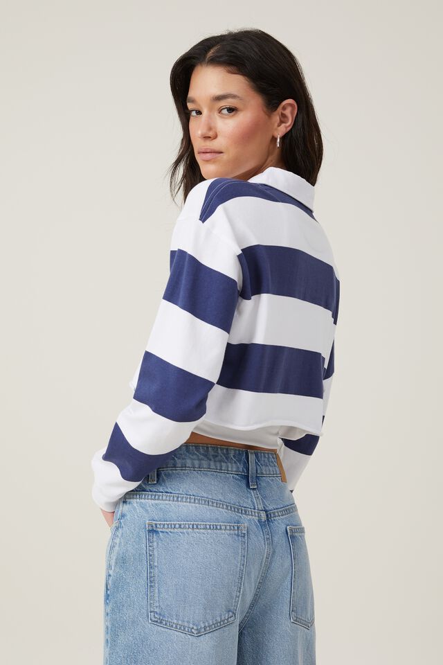 Long Sleeve Crop Graphic Rugby Tee, CALIFORNIA STRIPE/VINTAGE NAVY/WHITE