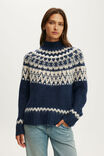 Fairisle Mock Neck Sweater, NAVY FAIRISLE - example image 1
