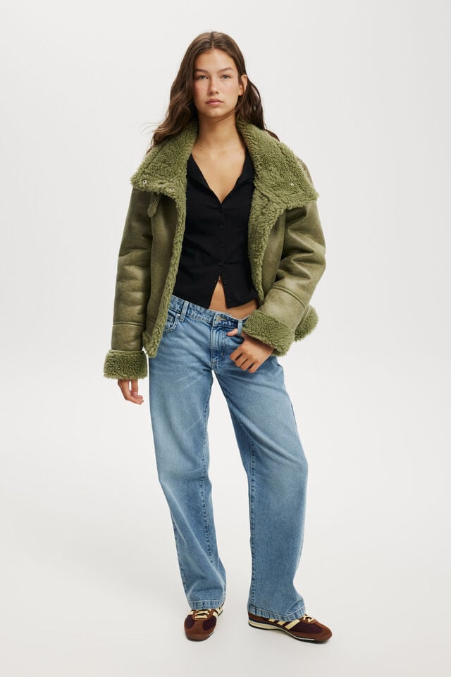 Dakota Faux Leather Jacket, ARTICHOKE