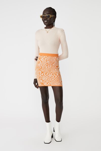 Funtasia Knit Mini Skirt, ODESSA OPTICS PINK ORANGE