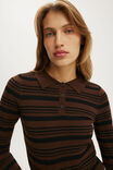 Sara Knit Ls Polo, DARK OAK STRIPE - example image 4