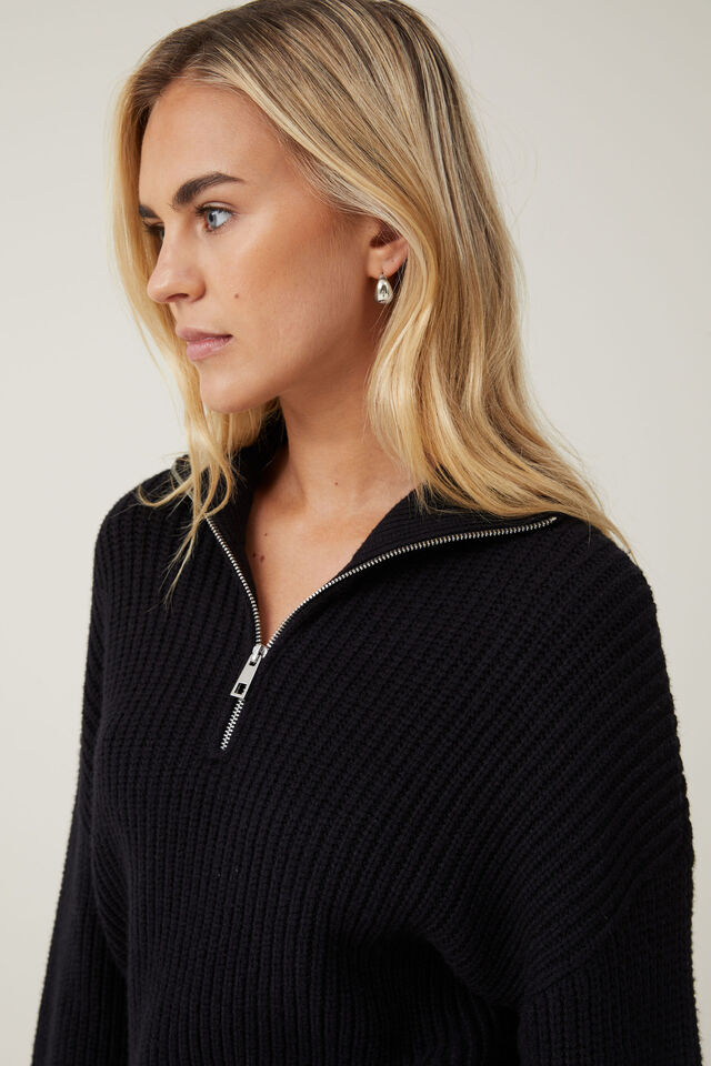 Jaqueta - Luxe Collar Half Zip, BLACK