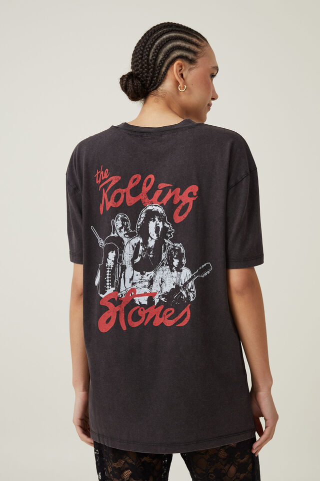 Rolling Stones Oversized Graphic Tee, LCN BRA ROLLING STONES ROCK N ROLL/ WASHED BL