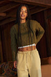 Cable Ultra Crop Pullover, DARK MOSS - alternate image 1