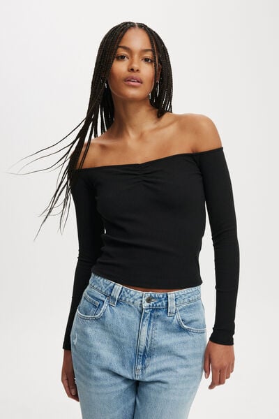 Rosa Off The Shoulder Long Sleeve Top, BLACK