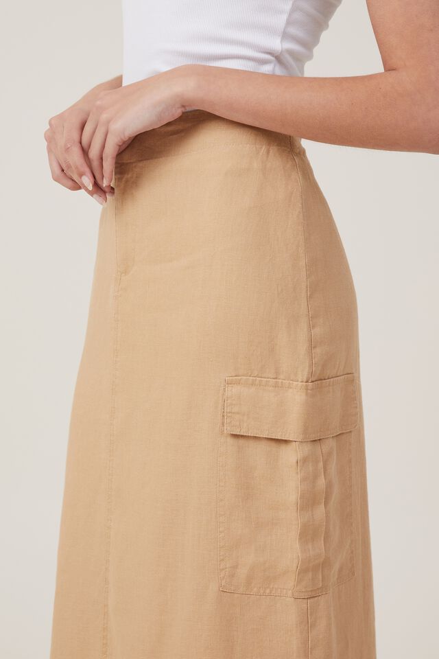 Frankie Utility Linen Skirt, GOLDEN SAND