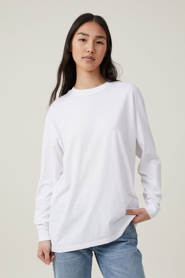 Brody Oversized Long Sleeve Top, WHITE