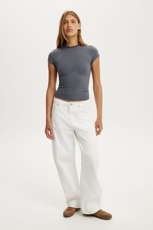 All Day Crew Tee, MADI STRIPE MOONLIGHT SHADOW/WEATHERED BLUE
