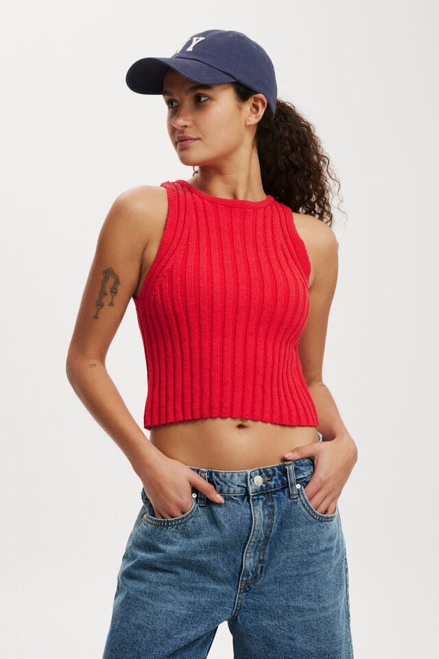 Rib Knit Tank, SCARLET RED