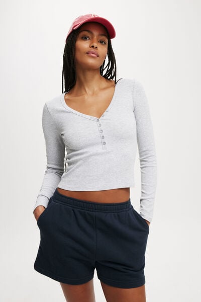 Kelsey V Front Henley Long Sleeve, GREY MARLE