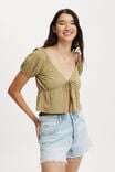 Mila Tie Front Short Sleeve Top, DESERT KHAKI - alternate image 1