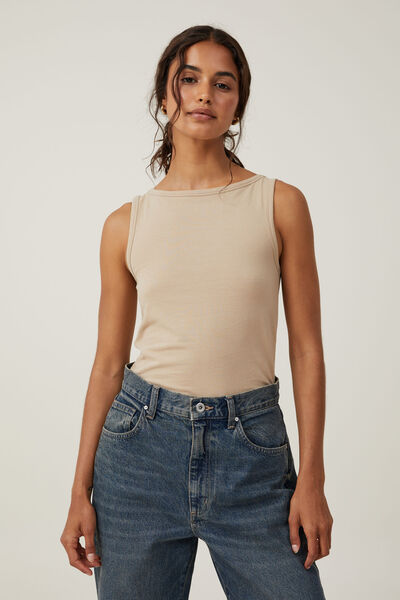 The One Basic Boat Neck Tank, MID TAUPE
