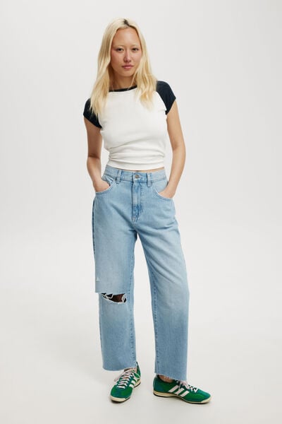 Straight Crop Jean, CLOUD BLUE RIP