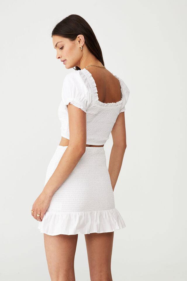 Sierra Shirred Mini Skirt, WHITE
