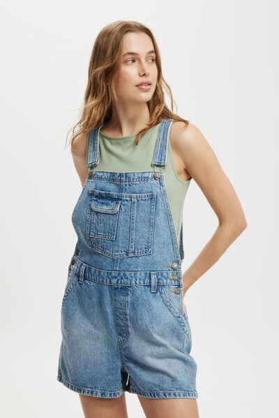 Short Denim Overall, BREEZE BLUE