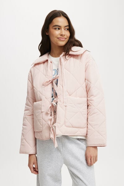 Quilted Tie Up Jacket, CHAMPAGNE