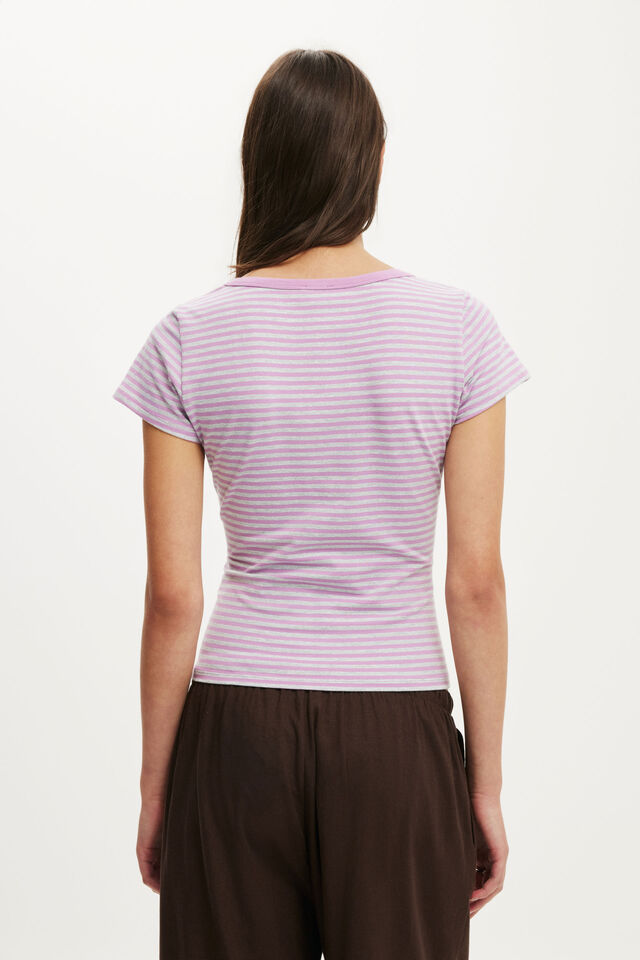 Everyday Smooth Scoop Neck Tee, MADI STRIPE GREY MARLE/LAVENDER DUSK