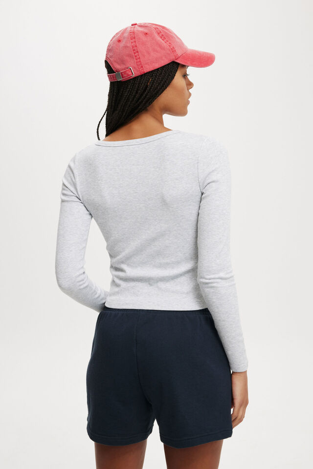 Kelsey V Front Henley Long Sleeve, GREY MARLE