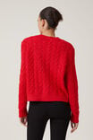 Luxe Cable Crew Cardigan, CHERRY ROUGE - alternate image 3