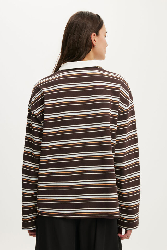 Oversized Long Sleeve Graphic Polo, RHODE ISLAND / BROWN STRIPE