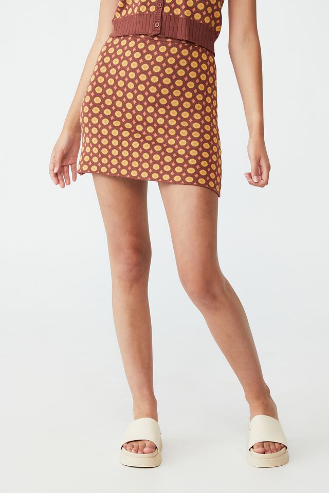 Twiggy Jacquard Mini Skirt, JENNA GEO BROWNS/DESERT GOLD