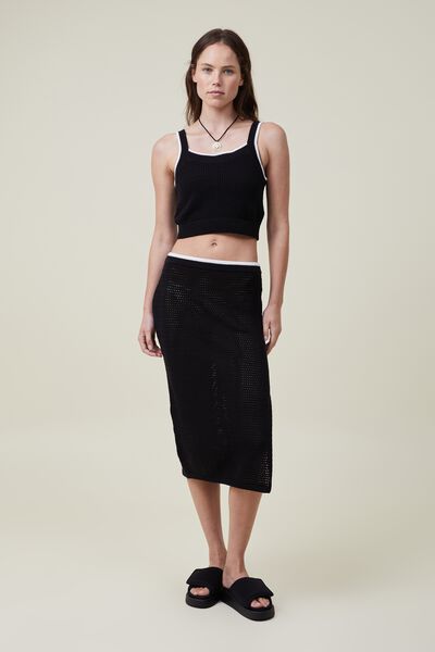 Crochet Maxi Skirt, BLACK/WHITE