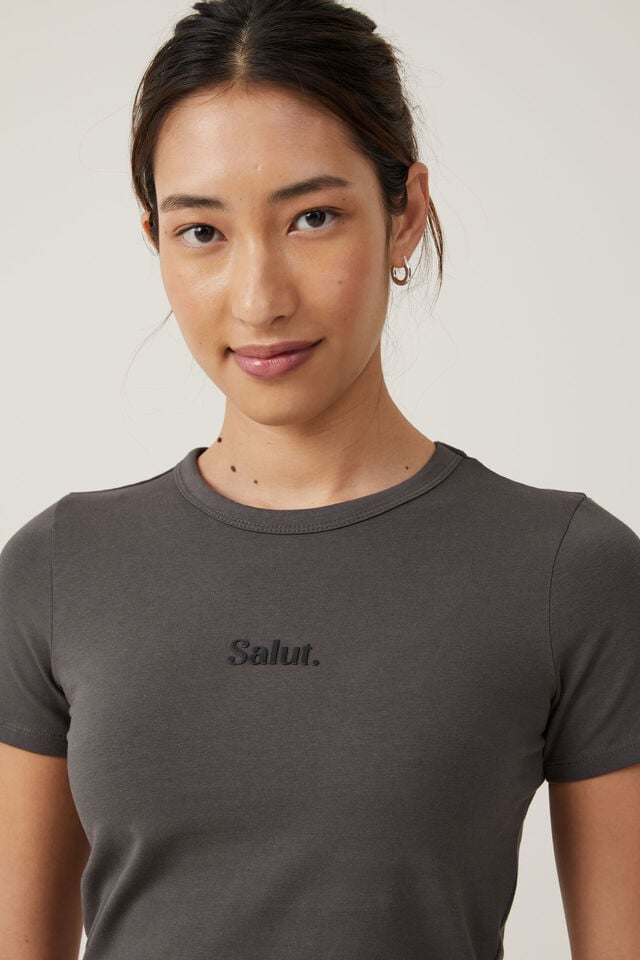 Crop Fit Graphic Tee, SALUT/SLATE